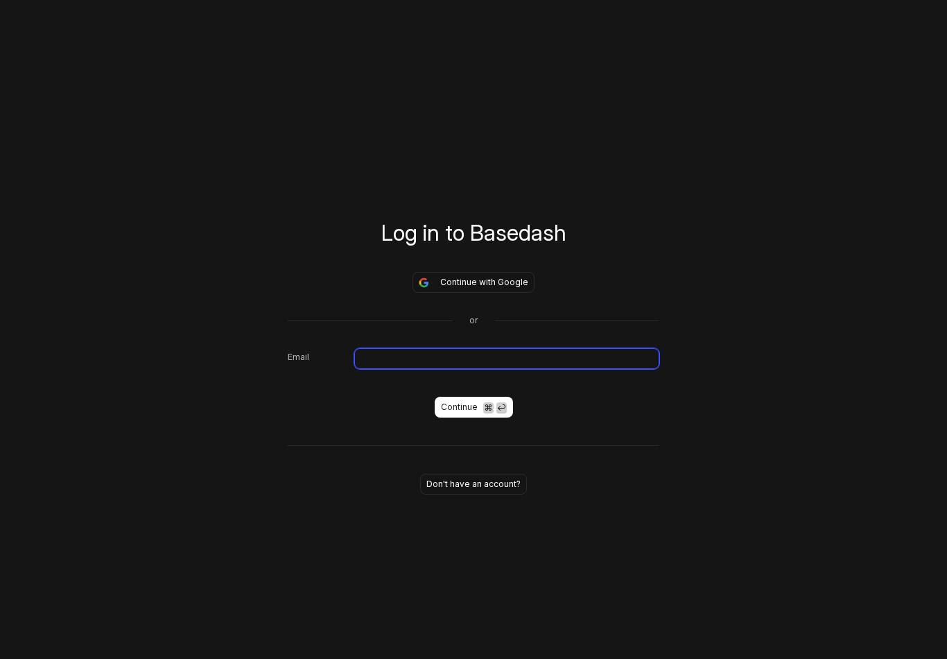 Login page screenshot of Basedash