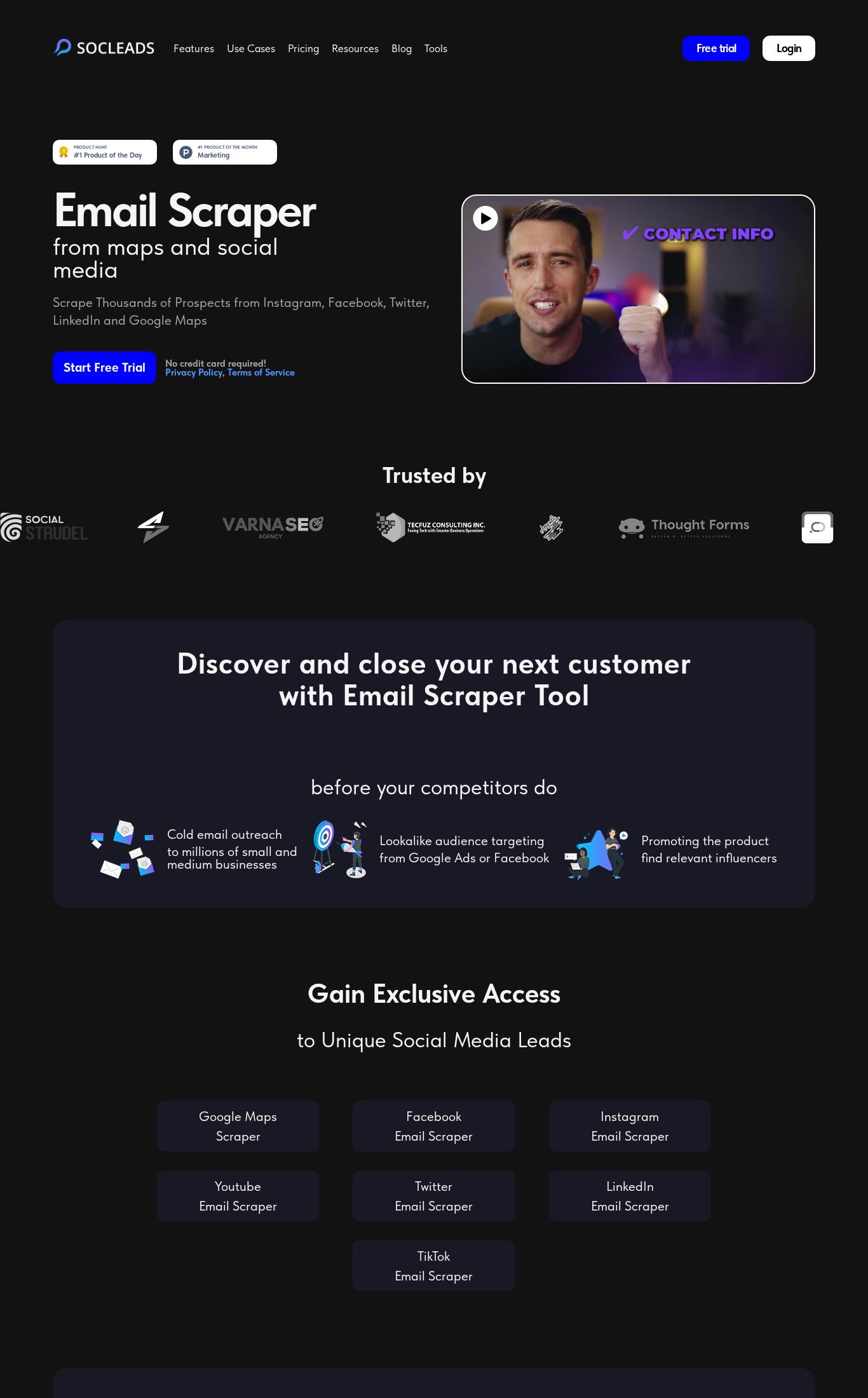 Landing page screenshot of Email Scraper: The Best Online Scraper
