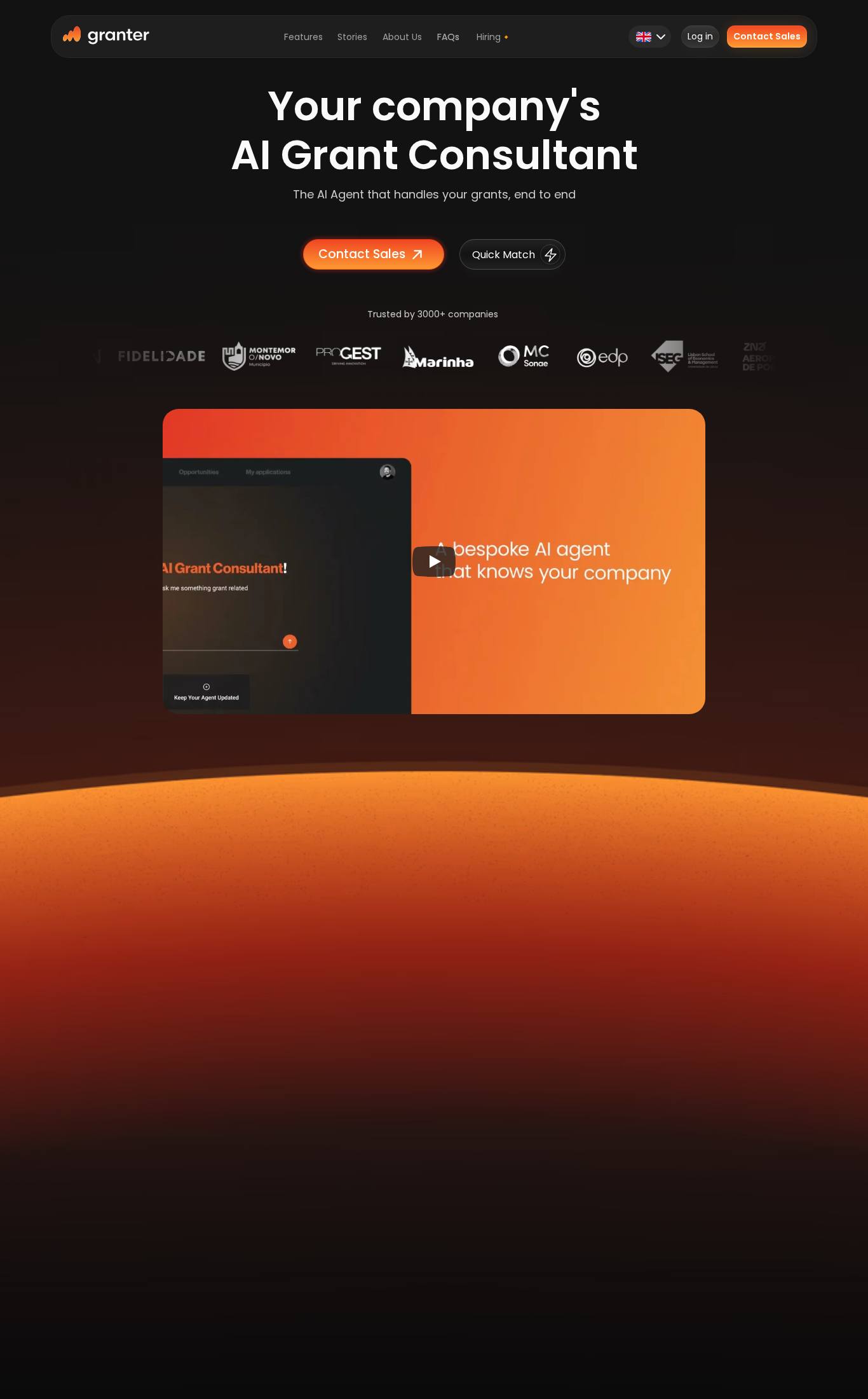 Landing page screenshot of Granter