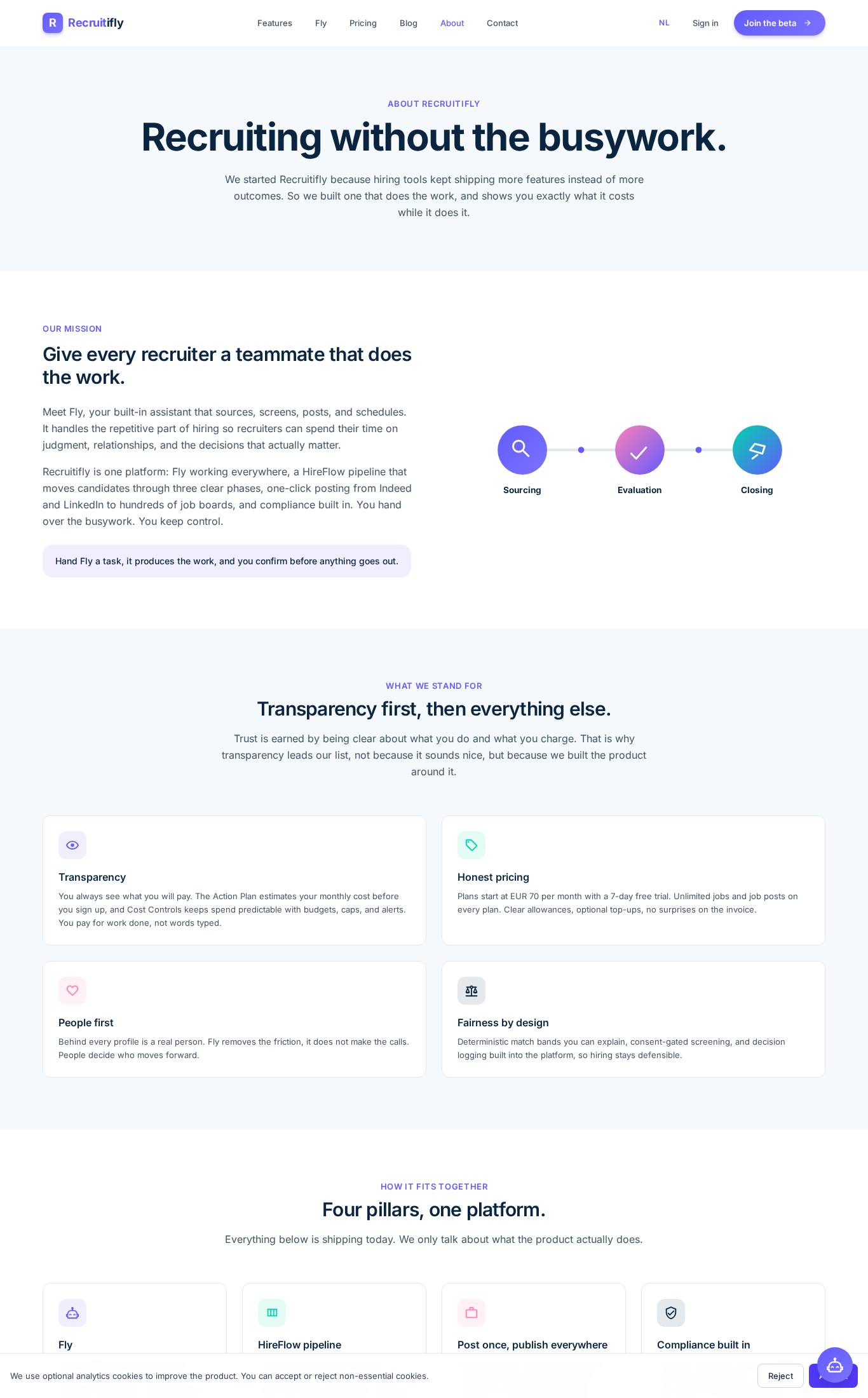 About page screenshot of Recruitifly