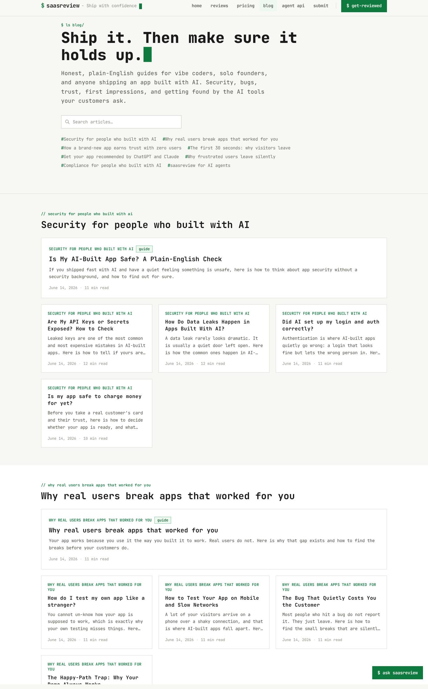 Blog page screenshot of saasreview