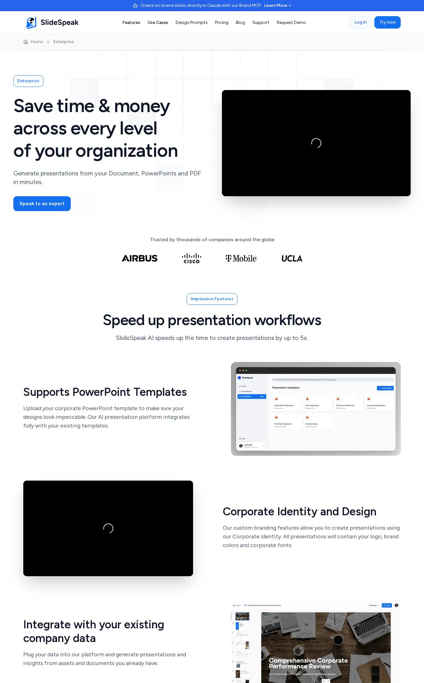 Enterprise use case page screenshot of SlideSpeak