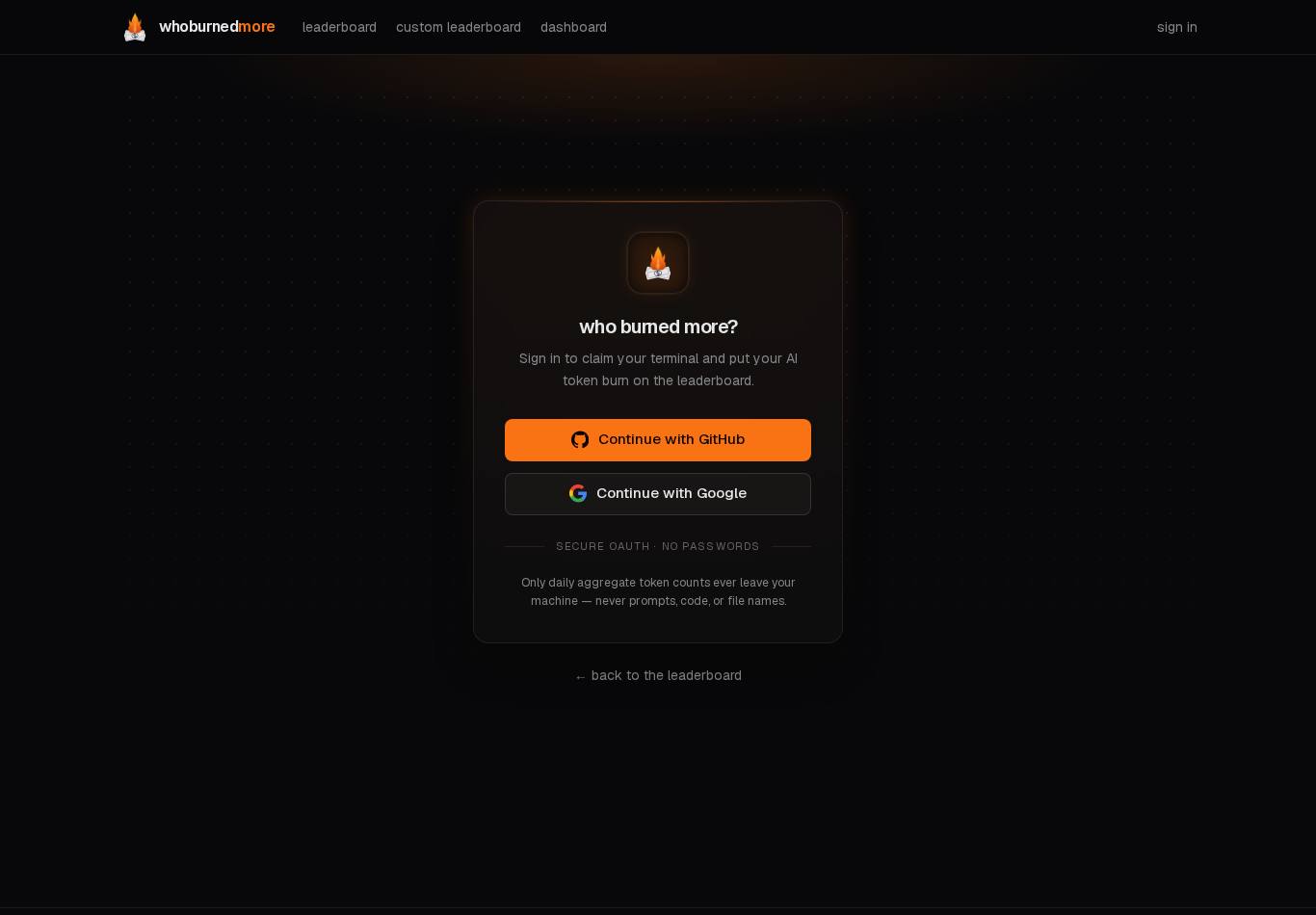Login page screenshot of whoburnedmore